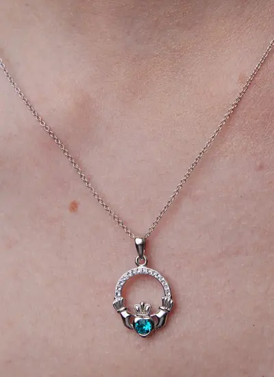 Claddagh Birthstone Pendant With Swarovski Crystals - December